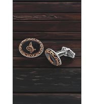 Gümüş Siyah Onix Taşlı Osmanlı Tuğralı Kol Düğmesi
