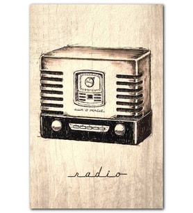CakatabloSiyah Beyaz Nostalfik Ahşap Zeminde Radyo Görseli MDF Tablo