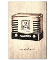 CakatabloSiyah Beyaz Nostalfik Ahşap Zeminde Radyo Görseli MDF Tablo