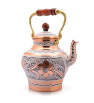 1,9 Litre El Işlemeli Nostaljik Tekli Kalaylı Bakır Demlik, Çaydanlık, Su Isıtıcısı (Beyaz)