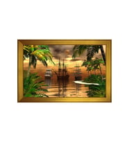 Manzara Temalı Kanvas Tablo 80 x 110 cm Gold Çerçeve
