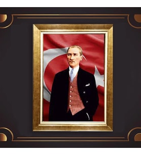 Altın Varaklı Çerçeveli Paspartulu Atatürk Tablo z4911 (Gold)