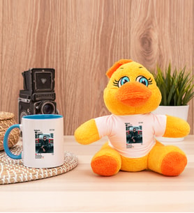 Kişiye Özel İnstagram Tasarım Fotoğraflı Peluş Civciv ve Mavi Kupa