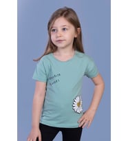 Toontoy Kız Çocuk Papatya Baskılı Tişört (Yeşil)