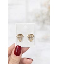 Geometrik Taşlı Gold Çelik Küpe