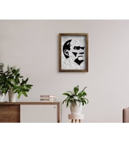 BK Home Atatürk Tasarımlı Doğal Masif Ahşap Çerçeveli Tablo 45x65cm-44