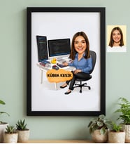 Kişiye Özel Karikatürlü Kadın Yazılım Mühendisi Siyah Çerçeve Mühendisler Günü Hediyesi
