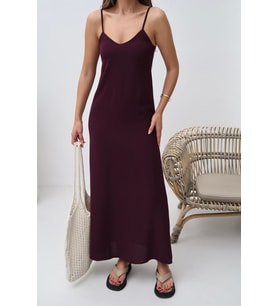 Kadın Hazel Bordo İp Askılı Ayrobin Maxi Yazlık Elbise