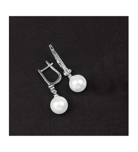 925 Ayar Zirkon Taşlı Tria Küre Gümüş İnci Küpe (Rodyum)