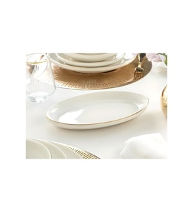 Modern Gold Porselen 2'li Servis Tabağı Seti, 25 cm, Krem Renk