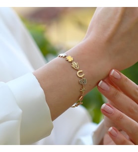 Şans Figürlü Gold Gümüş Bileklik
