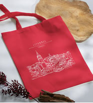 BK Gift İstanbul Tasarımlı Kırmızı Kumaş Bez Çanta, Baskılı Omuz Çantası, Alışveriş Çantası, Arkadaşa Hediye-4