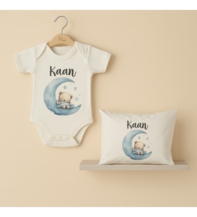 Pia Baby Premium %100 Pamuk İsme Özel Organik Baskılı Çıtçıtlı Bebek Body Ve Yastık Kılıfı 5071-19 (Ekru)