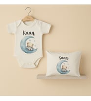 Pia Baby Premium %100 Pamuk İsme Özel Organik Baskılı Çıtçıtlı Bebek Body Ve Yastık Kılıfı 5071-19 (Ekru)