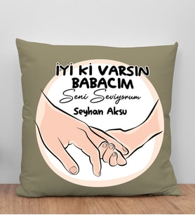 BK Gift Kişiye Özel İsimli Babalar Günü Tasarımlı Haki Kırlent Yastık-11 Babaya Hediye, Ev Dekorasyonu, Babalar Günü Hediyesi