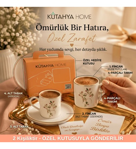 Flora 2 Kişilik Porselen Türk Kahvesi Fincanı Takımı – Hediyelik, Şık Tasarım Çanta Kutu