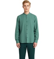 Erkek Keten Görünümlü Pamuklu Hakim Yaka Slim Fit Uzun Kollu Modern Kesim Gömlek Dayanıklı