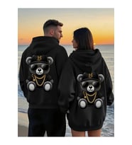 Sevgili Kombini Oversize Hoodie – Cool Ayıcık Baskılı 3 İplik Sweatshirt Unisex 2'li Set (Siyah)