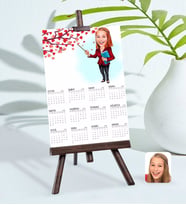 BK Gift Kişiye Özel 15x21 cm Fotoğraf Kartlı Kadın Öğretmen Karikatürlü Şövaleli 2024 Takvim-3