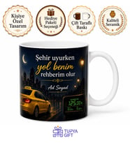 Taksi Şoförü Gece Mesaisi Taksimetre Temalı Kupa Bardak Hediye