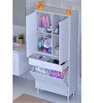 Eliusta Pine 85 cm Genişlikte Dolap 85x171x32,5 cm  Banyo/Mutfak Dolabı İki Kapaklı Sepetli Dolap (Beyaz)