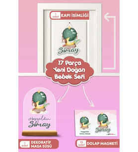 Kişiye Özel Düşler Balonu Temalı 17 Parça Yenidoğan Seti - Kapı Süsü, Masa Süsü, Magnet (Model 2)