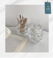 LUXURY  Bubble Cam Bardak & Mumluk & Fırça & Uçlu Kalem Tutucu (Şeffaf)
