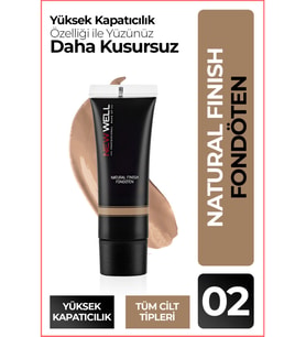New Well Naturel Finish Fondöten No 02 – Yüksek Kapatıcılık, SPF 30, Uzun Süre Kalıcı ve Canlı Pürüzsüz Görünüm