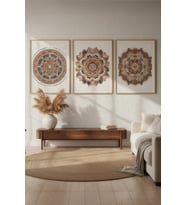 Boho Mandala Desenli 3’lü Ahşap Çerçeveli Tablo Seti