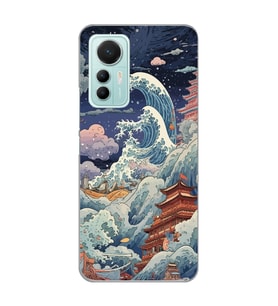 Xiaomi Mi 12 Lite Uyumlu Kanagawa Dalga Kolaj Desenli Şeffaf Telefon Kılıfı
