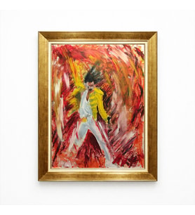 Tablore Freddie Mercury Queen Rock Müzik Temalı Altın Çerçeveli Yağlı Boya Dokulu Kanvas Tablo