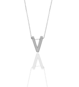 Söğütlü Silver Gümüş rodyumlu üç boyutlu minimal V  harf kolye