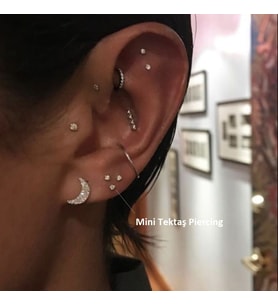 Heppii Mini Tektaş Cerrahi Çelik Piercing  Tragus Helix Kıkırdak Conch Gümüş Renk 8 mm (Çok Renkli)