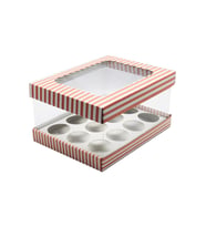22x30x15 Pencere Kapaklı 12'li CupCake Kutusu (10 Adet)