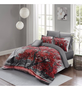 MonoHome Red Tree Çift Kişilik Nevresim Takımı 3D Pamuk Saten (Gri)