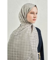 Elegance J.İpek Pamuk Dama Şal - 75 x 195 (Gümüş)