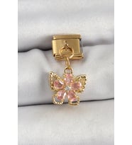 316L Çelik Sallantılı Zirkon Taşlı Çiçek Figürlü Kelebek Model Gold Renk No - SSSSSS3505-6