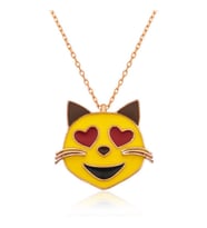 Gümüş Kalp Gözlü Kedi Emoji Bayan Kolye (Çok Renkli)