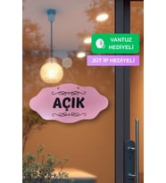 Dekoratif AÇIK-KAPALI Tabelası – Jüt İp ve Vantuz Hediyeli - Rebap (Pembe)