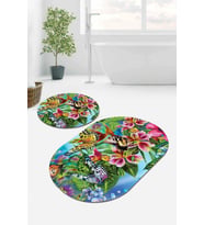 Renkli Çiçekli Desen Oval Banyo Klozet Paspas Seti BS100