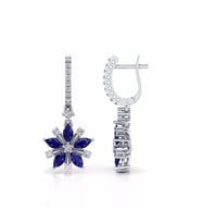 0,74 Karat Pırlantalı Safir Yıldız Küpe (Altın-Beyaz)