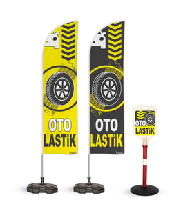 Oto Lastik  Temalı 2 Adet Yelken Bayrak ve 1 Bariyer Duba Takımı  