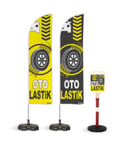 Oto Lastik  Temalı 2 Adet Yelken Bayrak ve 1 Bariyer Duba Takımı  