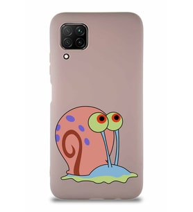 Huawei P40 Lite Soft Premier Kapak Salyangoz Gary Tasarımlı Silikon Kılıf - Pudra (Şeffaf)
