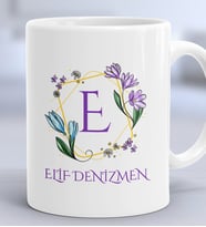 Kişiye Özel Çiçekli E Harfli Hediye Kupa Bardak İsim Soyisim Yazılı (Beyaz)