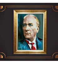 Altın Varaklı Çerçeveli Paspartulu Atatürk Tablo z5046 (Gold)