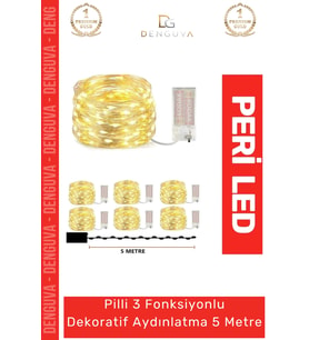 Led 5 Metre Sarı Pilli 3 Fonksiyonlu Dekoratif Aydınlatma Yeni Yıl Yılbaşı Çam Ağacı Ev Süsleme