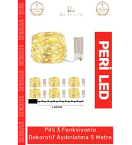 Led 5 Metre Sarı Pilli 3 Fonksiyonlu Dekoratif Aydınlatma Yeni Yıl Yılbaşı Çam Ağacı Ev Süsleme
