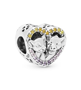 Nur Silver Disney Aslan Kral Simba ve Nala Kalp Gümüş Charm NUR-BL02011