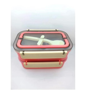 VAGONLIFE BL2221-2 PASLANMAZ ÇELİK YEMEK KABI - LUNCH BOX 2 KATLI 3 BÖLMELİ 1600 ML PEMBE